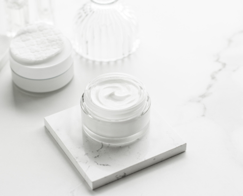 Luxury skincare cosmetics in a bathroom