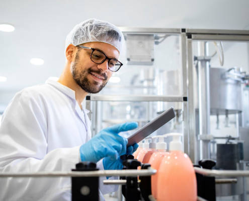 Person in soap manufacturing plant